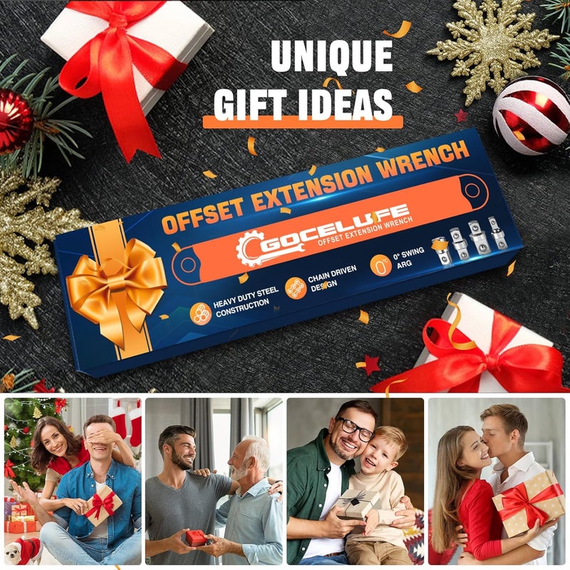 Gocelufe Offset Extension Wrench Impact - Tight Reach Wrench Set with Universal Square Drive Adapters (1/4", 3/8", 1/2") - Ideal for Tight Spaces - Unique Stocking Stuffers for Mechanics (Blue) - Image 2